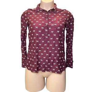 J. Crew Silk Burgundy Dog Blouse